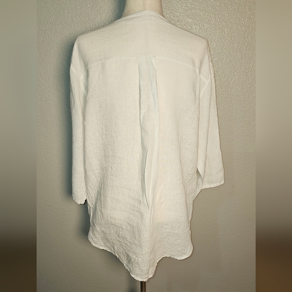 Vintage Made in Italy 100% Linen Y & H Moda, White Tunic with Bronze Button L - Picture 5 of 9